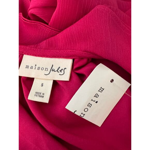 NEW MAISON JULES Red Ruffle Short Sleeve Belted Shirt Dress Size S - Picture 8 of 10